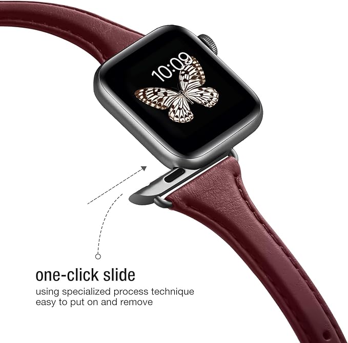 WFEAGL Leather Bands Compatible with Apple Watch Band 42mm(Series 3 2 1) 44mm 45mm 46mm 49mm Women, Top Grain Leather Strap Slim Thin Replacement Wristband for iWatch Ultra SE 3 2 1 Series 11 10 9 8 7 6 5 4 3 2 1 - Image 4