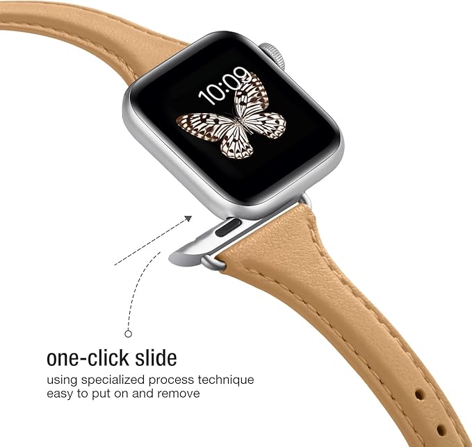 WFEAGL Compatible with Leather Apple Watch Band 41mm 40mm 38mm 42mm(series 11 10) Women, Top Grain Leather Strap Slim & Thin Replacement Wristband for iWatch Bands SE 3 2 1, Series 11 10 9 8 7 6 5 4 3 2 1 - Image 4