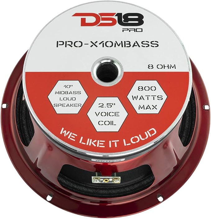 DS18 PRO-X10MBASS Loudspeaker - 10", Midbass, Red Steel Basket, 800W Max, 400W RMS, 8 Ohms - Premium Quality Audio Door Speakers for Car or Truck Stereo Sound System (1 Speaker),Classic - Image 7