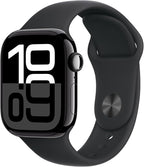 Apple Watch Series 10 [GPS + Cellular 42mm case] Smartwatch with Jet Black Aluminum Case with Black Sport Band - M/L. Fitness Tracker, ECG App, Always-On Retina Display, Water Resistant by Apple
