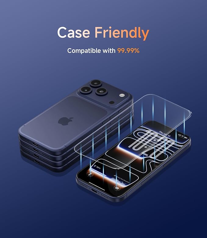 3 Pack for iphone 17 Pro Screen Protector, 9H Hardness Military-Grade Shatterproof, Easy Bubble-Free Install Screen Protector 17 Pro HD Clear Tempered Glass, Case Friendly Design - Image 6
