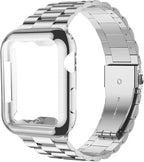 iiteeology Compatible with Apple Watch Band 42mm Series 3 2 1, Upgraded Stainless Steel Band with iWatch Screen Protector Case for Men Women Silver/Silver by iitee