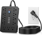 JouleLoom 15 FT Flat Plug Surge Protector Power Strip,11 Multiple AC Outlets with 6 USB Ports (2 USB C), 15 Feet Extension Cord, 1250W/10A, One Touch Switch Button, 17 in 1 Compact powerstrip by JouleLoom