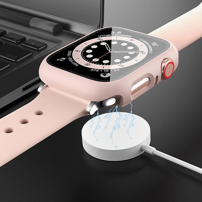 2 Pack Case with Tempered Glass Screen Protector for Apple Watch Series 6/5/4/SE 44mm,JZK Slim Guard Bumper Full Coverage Hard PC Protective Cover HD Ultra-Thin Cover for iWatch 44mm,Pink+White - Image 5