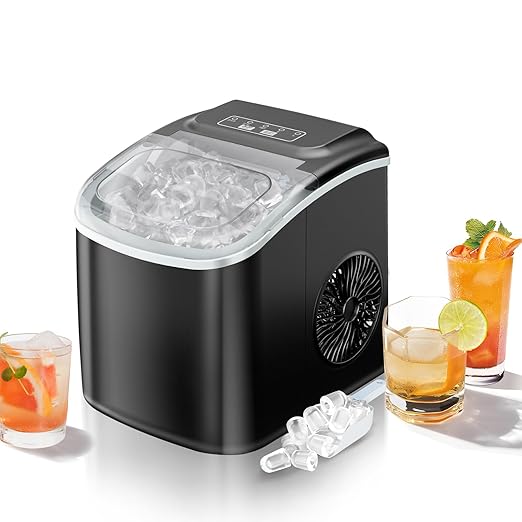 Erivess Ice Makers Countertop, Portable Ice Machine Maker Self-Cleaning, 26Lbs/24H, 9 Bullet Cubes Ready in 6 Mins, Scoop and Basket, for Home/Office/Kitchen by Erivess