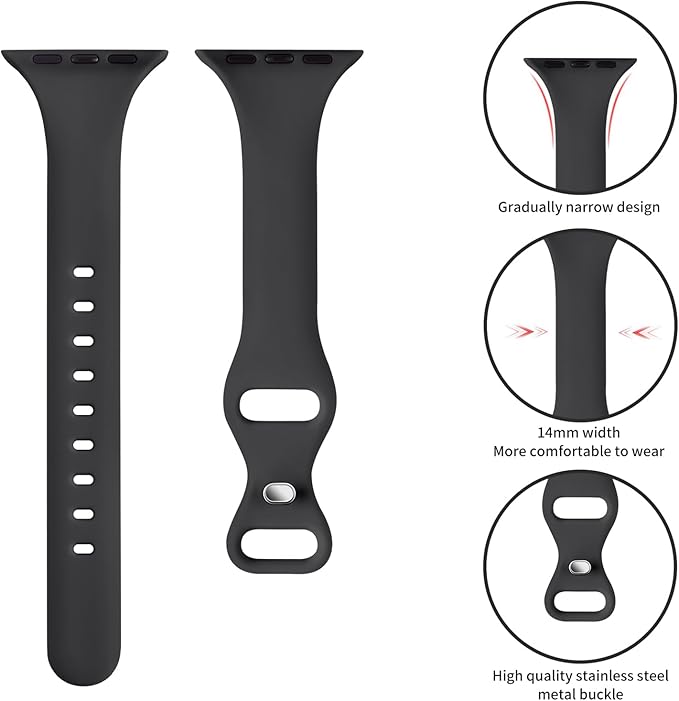 Thin Slim Band Compatible with Apple Watch 38mm 40mm 41mm 42mm 44mm 45mm 46mm 49mm, Replacement Silicone Sport Strap for iWatch Series 11/10/9/8/7/6/5/4/3/2/1 Ultra SE Women Men, Anthracite - Image 3