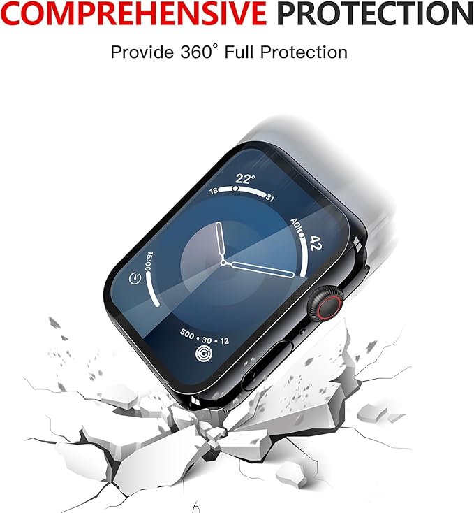 Misxi [2 Pack] Waterproof Hard Case with Tempered Glass Compatible with Apple Watch Series 9 Series 8 Series 7 45mm, Ultra-Thin Cover for iWatch Screen Protector, 1 Jet Black + 1 Transparent - Image 8