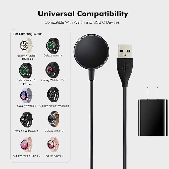 10FT Long Samsung Watch Charger Compatible for Samsung Galaxy Watch 8/8 Classic/7/6/Ultra,6 Classic,5/5 Pro/4/4 Classic/3/Active 2/Active 1 Wall Fast Charger Magnetic Wireless watc-h Charging Cord - Image 2