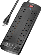 Power Strip Surge Protector - ALESTOR 10 Feet Extension Cord (1875W/15A) with 12 Outlets and 4 USB Ports, 2700 Joules, for Home, School, College Dorm Room, and Office, ETL Listed, Black by Alestor