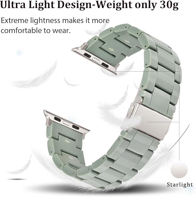 V-MORO Resin Bands Compatible with Apple Watch Series 11/10/9/8/7 Band 45mm 46mm Starlight Buckle Lightweight Fashion Strap Women Men Bracelet for iwatch Ultra Series SE/6/5/4/3/2/1(Cactus,42/44/45/46/49mm) - Image 2