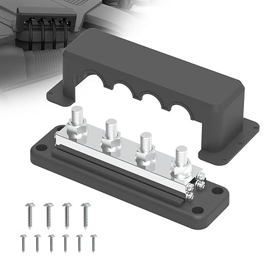 600A Bus Bar 12V Power Distribution Block with 3/8" (M10) 4-Posts Heavy Duty Terminals Block with Cover for Automotive, Marine, Battery System (Black) by UCkasayfy