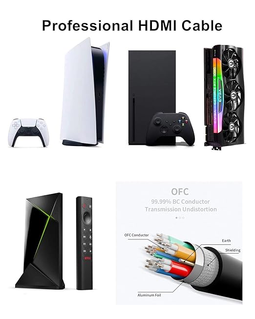 Ubluker 10K 8K 4K HDMI Cable 48Gbps 8 FT, Certified Ultra High Speed HDMI® Cable 4K 240Hz 144Hz 120Hz 8K60Hz 0.01ms HDR10+ eARC HDCP2.3 Netflix Roku TV PC Monitor Projector PS5 X-Box - Image 4