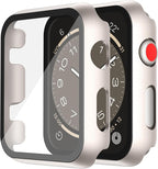 Misxi 2 Pack Hard PC Case with Tempered Glass Screen Protector Compatible with Apple Watch Series 3 Series 2 38mm, Anti-Drop Scratch Resistant Lightweight Cover for iWatch, 2 Starlight by Misxi