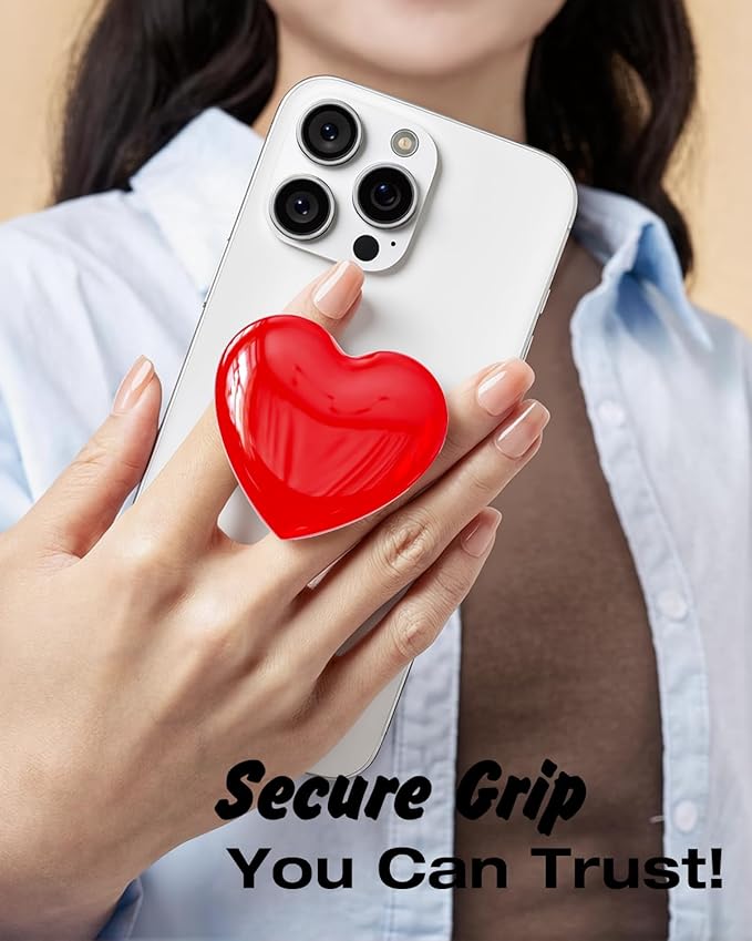 Svanove Heart Adhesive Phone Grip Holder, Cute Collapsible Glass Stick Phone Grip Stand Expanding Kickstand for iPhone Samsung Phones Accessories, 3D Crystal Pretty Glitter Love Sticky Grips, Red - Image 7