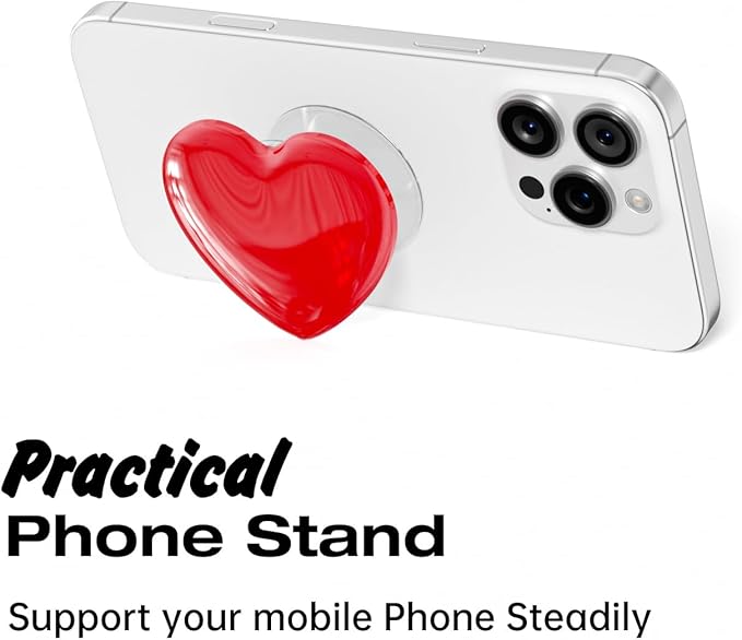 Svanove Heart Adhesive Phone Grip Holder, Cute Collapsible Glass Stick Phone Grip Stand Expanding Kickstand for iPhone Samsung Phones Accessories, 3D Crystal Pretty Glitter Love Sticky Grips, Red - Image 6