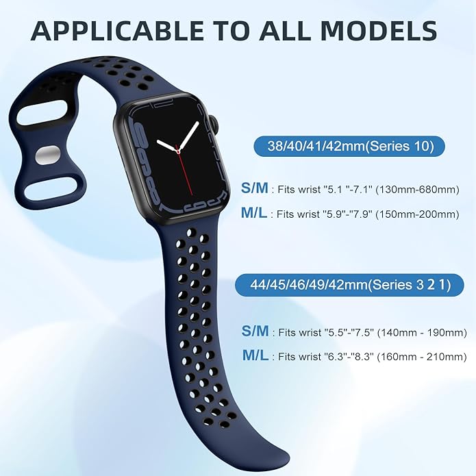 Lerobo 5 Pack Sport Band Compatible for Apple Watch Band 46mm 44mm 45mm 49mm 42mm 41mm 40mm 38mm Men Women, Breathable Silicone Strap for iWatch Series 11 10 9 8 7 6 5 4 3 2 SE 3 2nd Gen Ultra 3 2 1 - Image 9