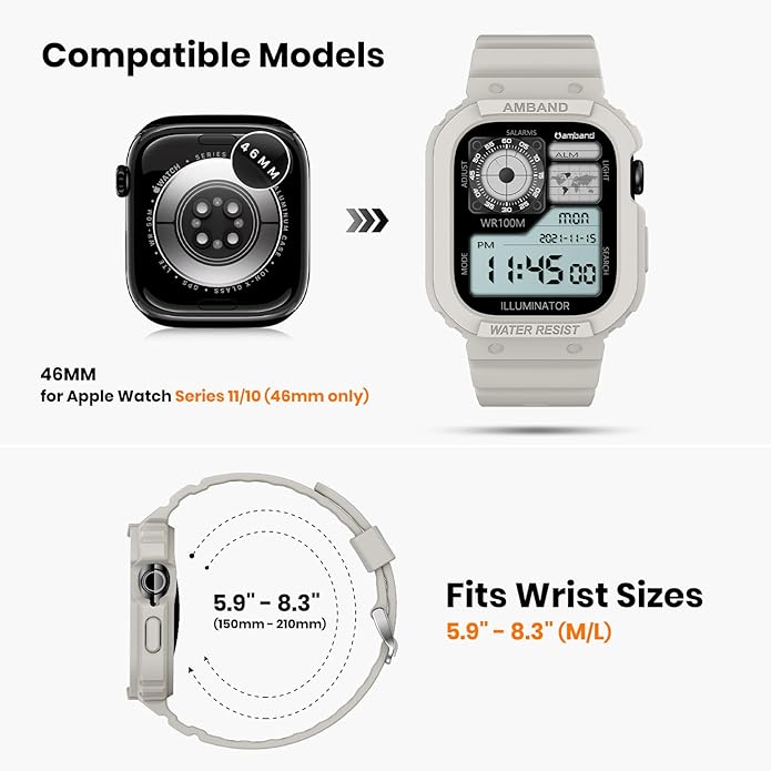 amBand E1 Sport Case Band for Apple Watch Ultra 3/2/1 & SE 3/2/1 & Series 11 10 9 8 7 6 5 4 3 49mm 46mm 45mm 44mm 42mm 41mm 40mm 38mm, Shockproof & Scratch Resistant Rugged Bumper for Men Women - Image 2