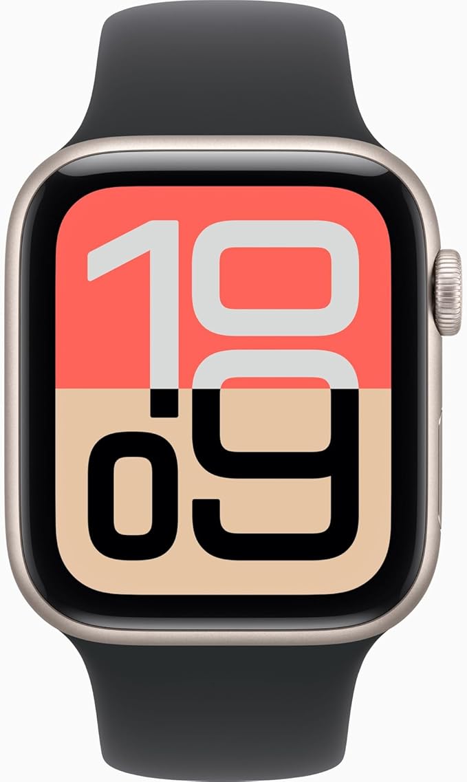 Apple Watch SE 3 [GPS, 44mm] Starlight Aluminum Case with Black Sport Band, M/L (Renewed) - Image 2