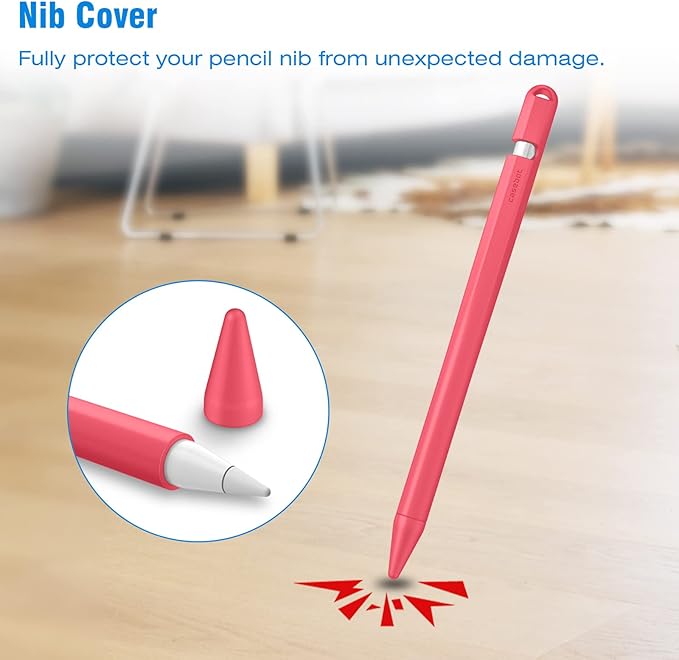 Fintie Silicone Sleeve Compatible with Apple Pencil 1st Generation, Ultra Light Pen Skin Case Cover Soft Protective Pencil Grip Holder with 2 Nib Covers & Cable Adapter Tether, Watermelon - Image 4