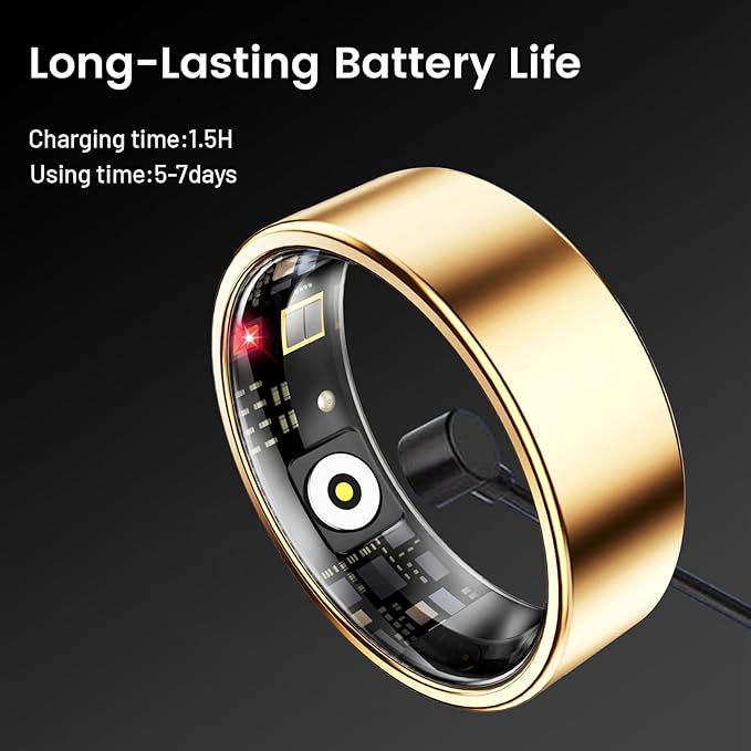 Mirlray Smart Ring for Women & Men, Smart Ring Health Tracker, Blood Oxygen & Heart Rate Monitor, Long Lasting Battery Sleep Ring, Waterproof Fitness Ring (Silver, 7) - Image 6