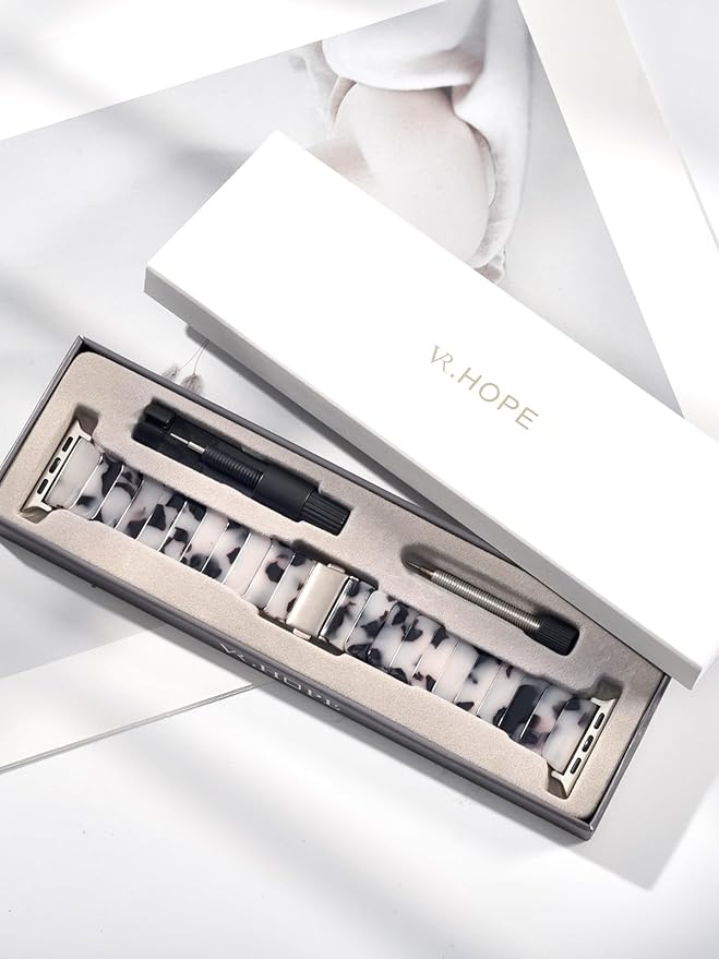 V.R.HOPE Apple Watch Band for Series 11/10/9/8/7/Ultra3 46mm 45mm 44mm 42mm 49mm Fashion Lightweight Resin Dressy Strap for Women Bracelet Compatible with iWatch 6/5/4/3/2/1/SE (Black Floral-Starlight) - Image 8