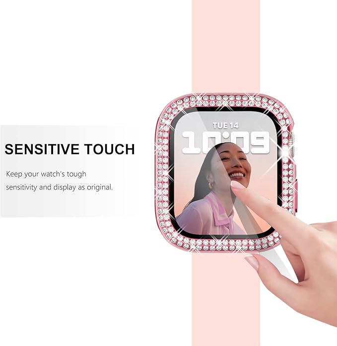 Surace Apple Watch Series 3/2/1 38mm Case with Tempered Glass Screen Protector, Bling Diamond Overall Protective Case, Pink - Image 5