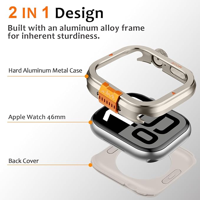 Amizee Metal Case Compatible with Apple Watch Series 11/10 46mm Case with Back Cover, Rugged Protective Bumper Cover for iWatch 46mm, Titanium - Image 5