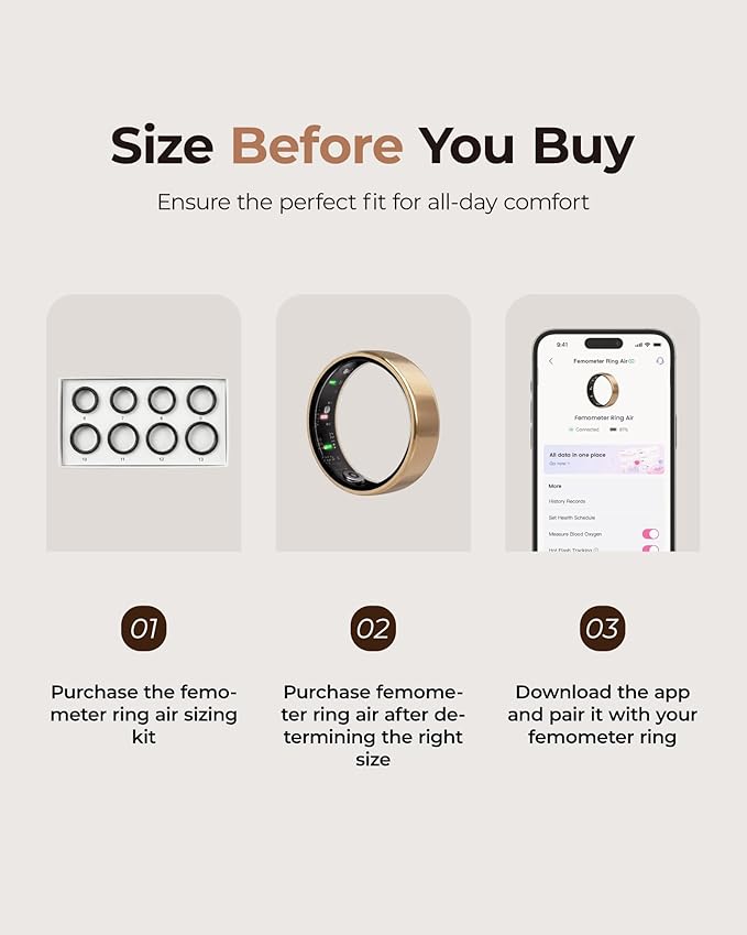 femometer Ring Air | Ultra-Thin Smart Ring | Sleep/Heart Rate/SpO2/Stress | Women's Health & Fertility Tracker with BBT Technology | Hot Flash Monitoring | Free Subscription - Size12 - Image 3