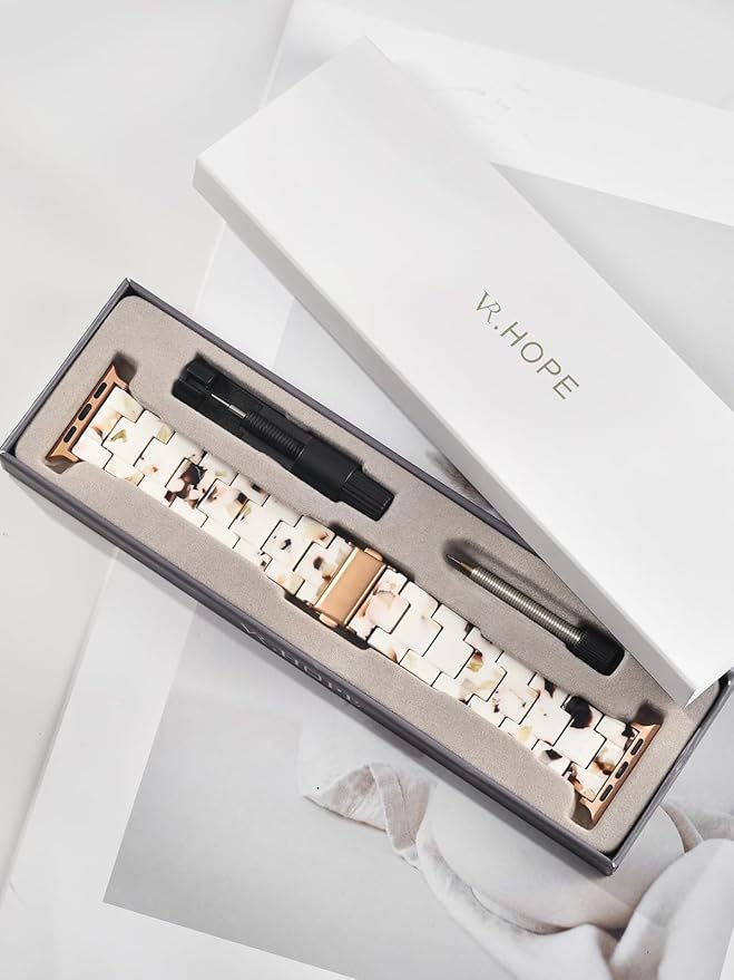 V.R.HOPE Resin Watch Band Compatible with Apple Watch Band for Women 38mm 40mm 41mm 42mm Rose Gold Fashion Lightweight Bracelet Strap for iWatch Series 11/10/9/8/7/6/5/4/3/2/1/SE3(Nougat White) - Image 8