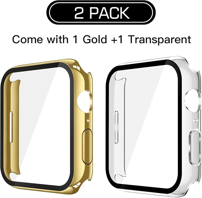 [2-Pack] Julk Gold Case with Screen Protector for Apple Watch 9/8/7 45mm, 9H Tempered Glass with Ultra Thin Hard Protective Cover for iWatch [1 Gold + 1 Transparent] - Image 6