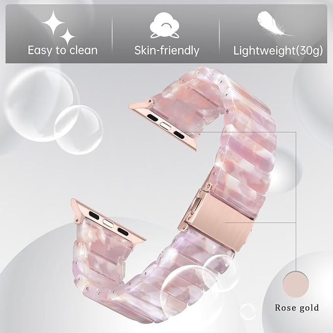 V-MORO Resin Band Compatible with Apple Watch Series 7/8/9/10 46mm/45mm/44mm/42mm Fashion Strap for iWatch Series 6/5/4/3/2/1/SE/SE 2 Lightweight Bracelet Wristband Women(Classic Pink Tan) - Image 3