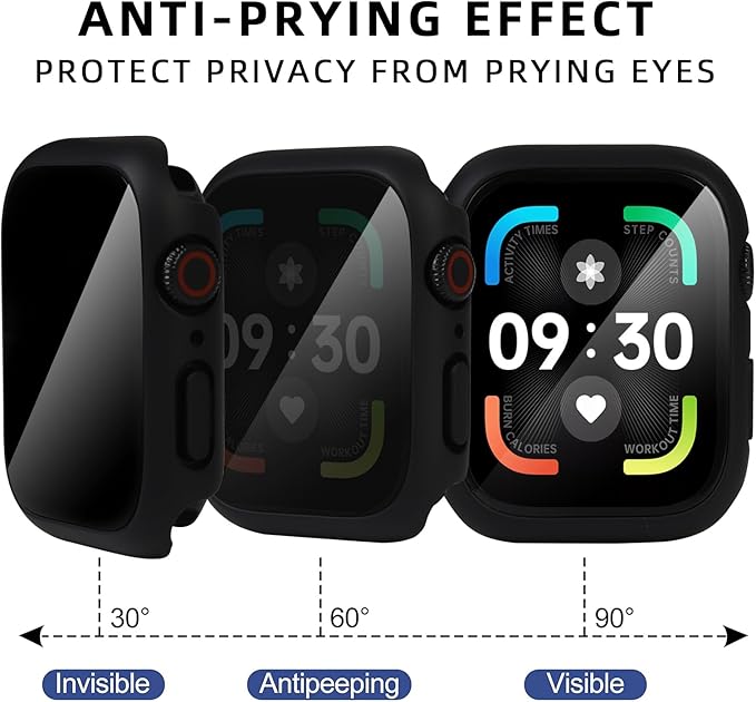 2 Pack Privacy Case for Apple Watch Screen Protector, Anti-Spy Tempered Glass Film Apple Watch Cover Hard PC Case Bumper for iWatch Series 6/5/4/SE 2/SE 3 - Black/Clear 44mm - Image 2