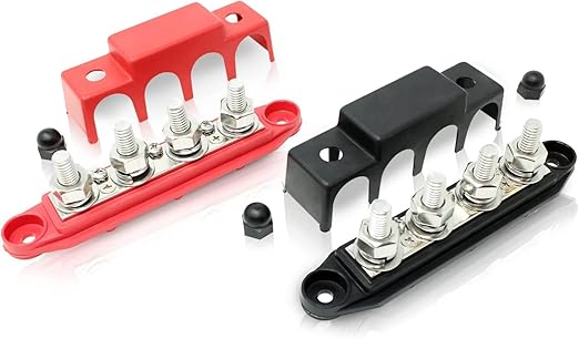4 Post Bus Bar Pair with Cover - Made in The USA - 250 Amp Rating – Marine Bus Bar, Automotive, and Solar Wiring – Battery Terminal Distribution Block (5/16" Red + Black 400 Amp) by R2XRACING