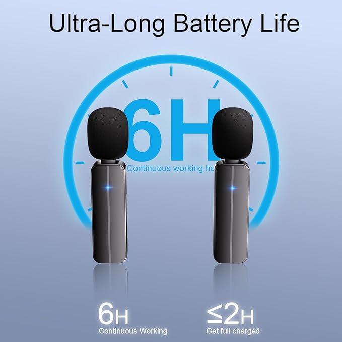 Bulatry 2-Pack Wireless Mini Lavalier Lapel Microphone for iPhone,Android Phone(2 in 1) - 65ft Cordless Clip on Dual Mics with Noise Reduction 6H Working Time for Video Recording Vlogging, YouTube - Image 5