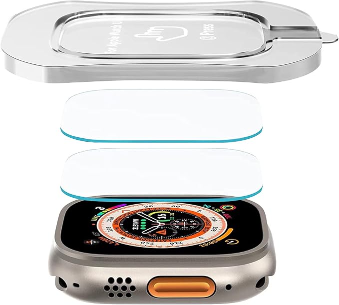 SWUU 2 Pack Tempered Glass Screen Protector with Auto-alignment Installation Frame Compatible with Apple Watch Ultra 3/Ultra 2 /Ultra Screen Protector 49mm, Waterproof HD Film for iWatch Ultra Clear by SWUU