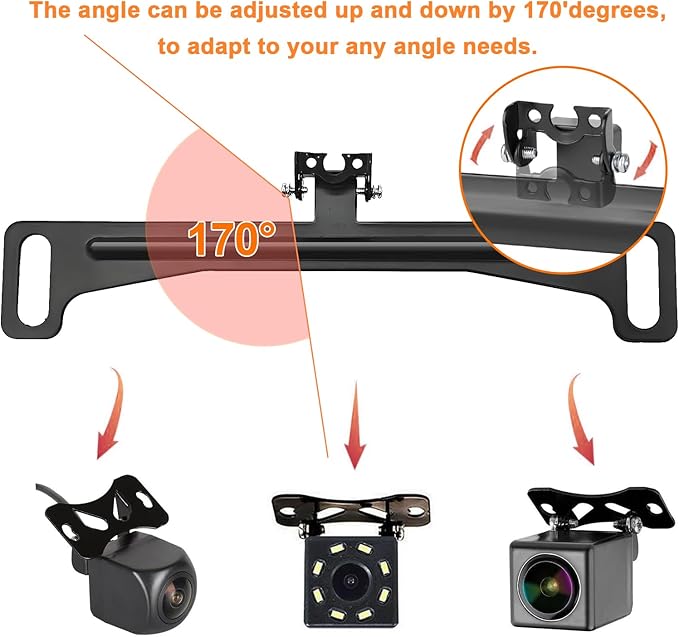 Universal Car Rear View Camera License Plate Bracket, Backup Camera Mount Dash Cam Mirror Cam Accessory Rear Camera Mount with Adjustable Vehicle Backup Camera Mount Holder - Image 4