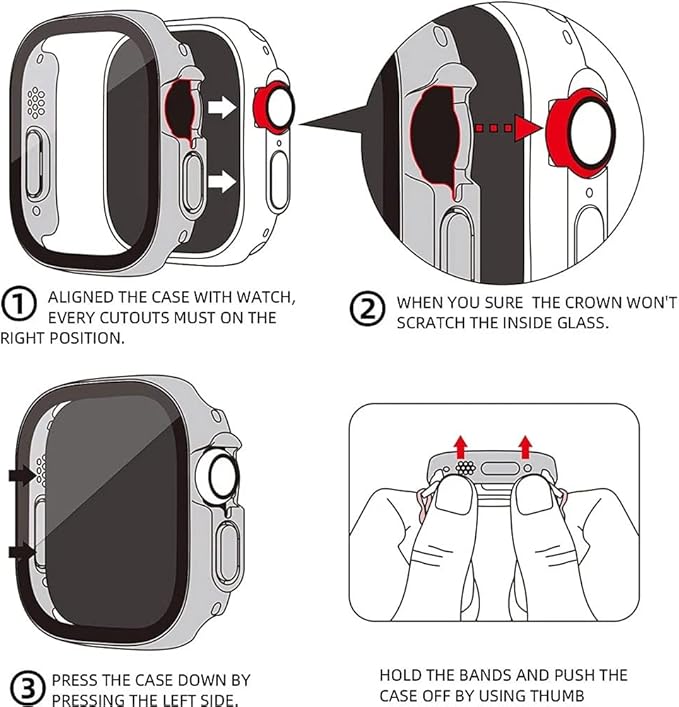 2 Pack Hard PC Case for Apple Watch Ultra 1 2 3 49mm Tempered Glass Screen Protector Case, Full Coverage Shockproof Iwatch Bumper Cover (Matte Black x 2, 49mm) - Image 6