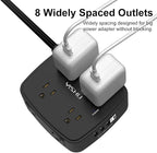 10 Ft Surge Protector Power Strip - YISHU 8 Widely Outlets with 4 USB Ports, 3 Side Outlet Extender with 10 Feet Flat Extension Cord, Ultra Flat Plug, Wall Mount, Desk USB Charging Station, ETL, Black - Image 4