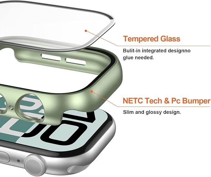 2 Pack Case with Tempered Glass Screen Protector for Apple Watch Series 9/8/7 45mm,JZK Slim Guard Bumper Full Coverage Hard PC Protective Cover Thin Case for iWatch 45mm Accessories,Light Cyan - Image 2