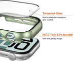 2 Pack Case with Tempered Glass Screen Protector for Apple Watch Series 6/5/4/SE 44mm,JZK Slim Guard Bumper Full Coverage Hard PC Protective Cover HD Ultra-Thin Cover for iWatch 44mm,Light Cyan - Image 2