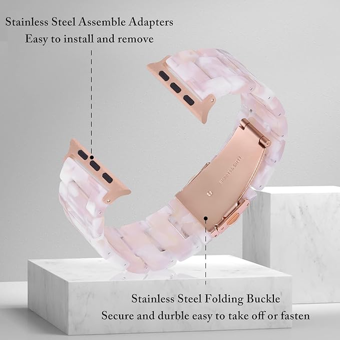 V.R.HOPE Resin Watch Band Compatible with Apple Watch Band for Women 42mm 44mm 45mm 46mm49mm Tortoise Fashion Lightweight Bracelet Strap for iWatch Series Ultra3/11/10/9/8/7/6/5/4/3/2/1/SE3 (Floral Pink) - Image 4