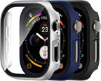 Adorve 3 Pack Tempered Glass Case for Apple Watch Series 11 10 Screen Protector 42mm, Hard PC Face Cover Overall Protection Anti-Scratch Bumper Cases for iWatch 42mm Accessories,Black/Navy Blue/Silver by Adorve