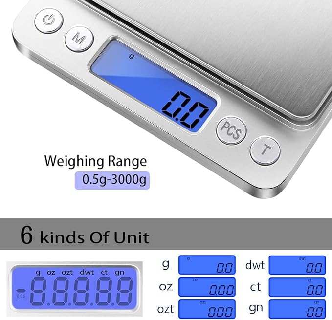 Fuzion Digital Kitchen Scale 3000g/ 0.1g, Pocket Food Scale 6 Measure Modes, LCD, Tare, Digital Scale Grams and Ounces with 2 Trays for Food, Cooking, Nutrition, Reptiles(Battery Included) - Image 2