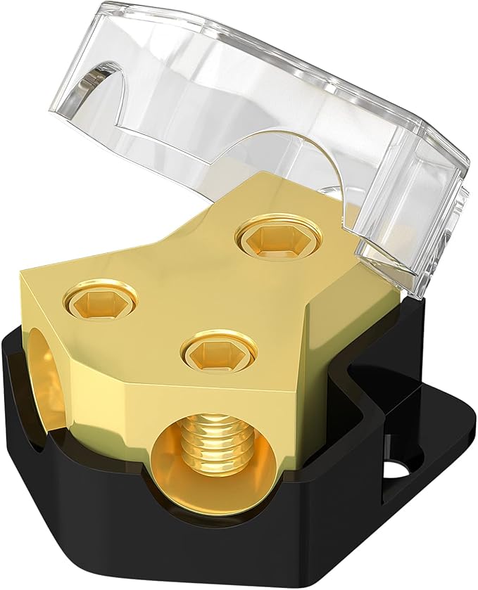 Joinfworld 12V Power Distribution Block Car Audio 2 Way Ground Distribution Block 0/2/4 Gauge in 4/8/10 Gauge Out 12 Volt Amp Distribution Block Splitter for Marine Automotive Car Boat by Joinfworld