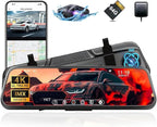 YKT 4K Mirror Dash Cam, Rear View Mirror Camera for Car with 2K Camera and 64GB Card, 10' Touch Screen Front and Rear Dashcam WiFi GPS, Night Vision, G-Sensor, Reverse Assist, 24H Parking Mode by YKTDASHCAM