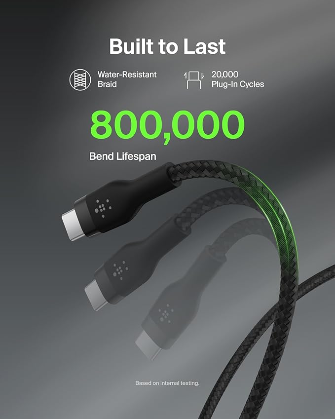 Belkin BoostCharge Pro Flex Braided USB-C to USB-A Cable (1M/3.3FT) USB-IF Certified Fast Charging Cable for iPhone 17, iPhone 17 Pro, iPad, Galaxy S25, Note, Pixel, Nintendo Switch 2 & More - Black - Image 3