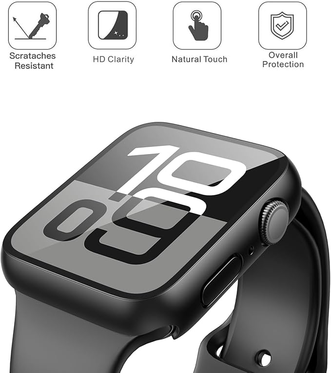 Misxi 2 Pack Tempered Glass Case Compatible for Apple Watch Series 11 (2025) Series 10 46mm, Screen Protector Cover for iWatch, Black - Image 2
