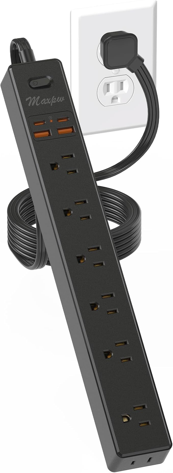 6 Ft Power Strip Surge Protector - 7 Outlets 4 USB Ports (2 USB C), Ultra Thin Flat Extension Cord & Flat Plug, 1700 Joules, Wall Mount, Desk Charging Station for Home Office Dorm, Black - Image 9