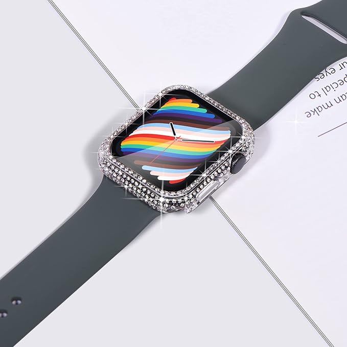 Surace Compatible with Apple Watch Case 42mm, 300 Diamonds with Screen Protector for Apple Watch Series 6/5/4/3/2/1, Bling Case Tempered Glass Protective Cover for 38mm 40mm 42mm 44mm, Clear - Image 8