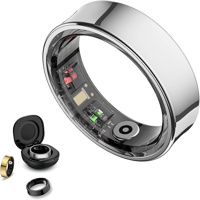 Smart Ring Health Tracker, Smart Rings for Men & Women, No Subscription Required, Long-Lasting Battery Sleep Ring, Fitness & Sleep Monitor Compatible with iOS & Android (Silver, 10) by Weyrinice